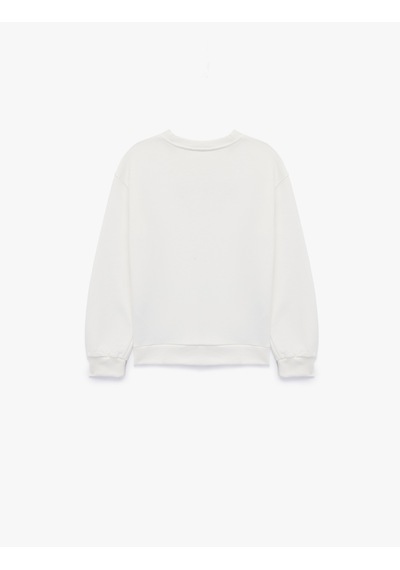Koton Uzun Kollu Baskılı Bisiklet Yaka Pamuklu Sweatshirt Ekru 6wkg10371ak Ekru