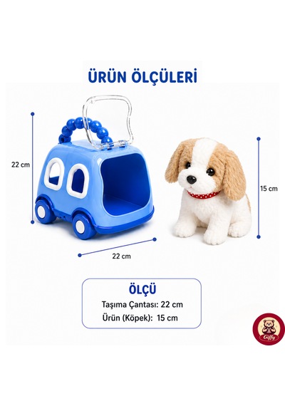 Oyuncak Köpek Taşıma Çantalı Sesli Hareketli Pilli, Emekleme Oyuncağı Aksesuarlı Çocuklar İçin Eğitici Hayvan Sevgisi Mavi