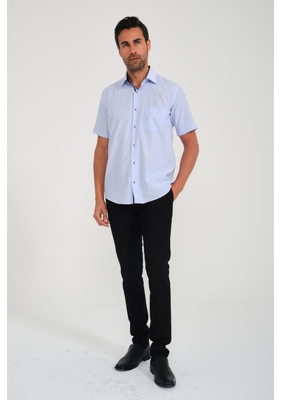Klasik Kısa Kol Keten Cotton Garneli Hediye Kutulu Erkek Gömlek Fs-000748 - Açık Lacivert-1679