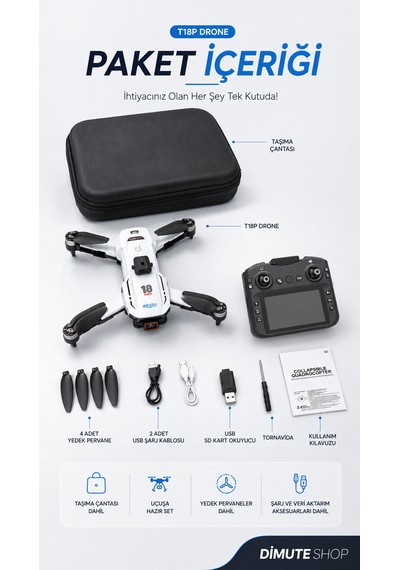 T18p 4k Hd Drone Fpv Kamera Fırçasız Motor 700m Menzil Engel Tanıma Katlanabilir