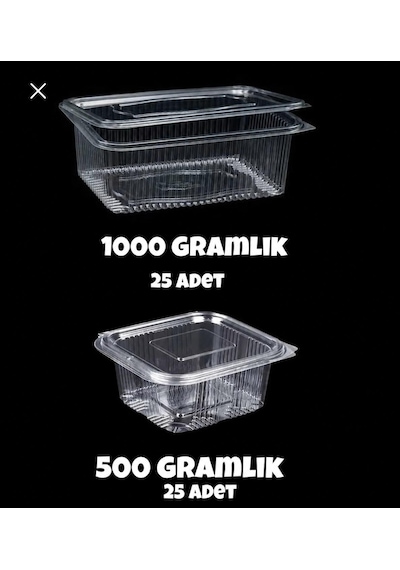 Plastik Sızdırmaz Kap 500 Gr - 1000 Gr Kullan At Tek Kullanımlık Kapaklı Kase 25 Adet 2 Li Set