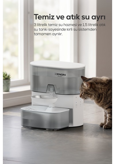 Kedi Su Pınarı Otomatik, 3l, 2000 Mah, Taze Su Döngüsü, Çelik Kase X8659