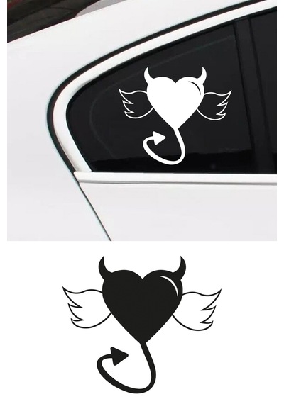 Kalp Şeytan Sticker, Oto Sticker, Motor Sticker 20x17 Cm
