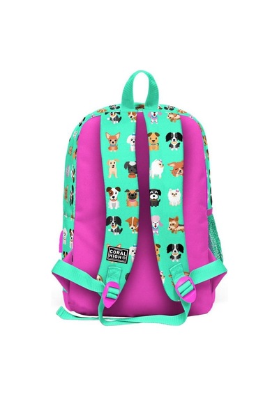 Su Yeşili Neon Pembe Köpek Desenli Coral High Kids Usb'li 3 Lü Okul Çanta Seti Goset0123266
