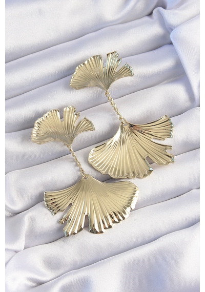Ezoconcept Pirinç Gold Renk Tırtıklı Yaprak Model Sallantılı Küpe