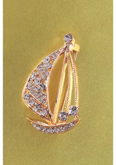 Özgürlüğün Rotası Yelkenli Broş Kristal Taşlı Gold Renkli Unisex Erkek Kadın Yaka İğnesi Gemi Çok renkli