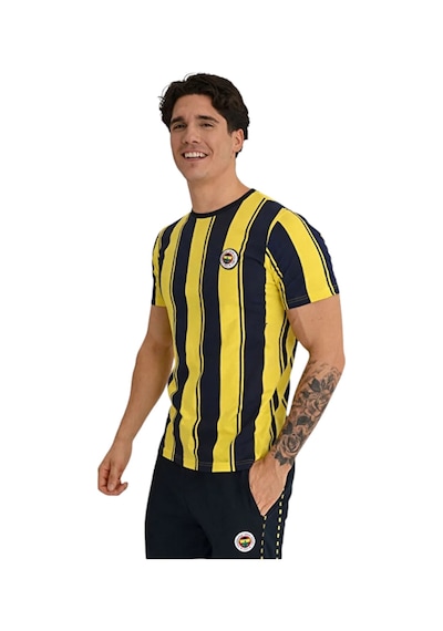 Fenerium Fenerbahçe Erkek Tribün Çubuklu T-shirt Uv Kutu Sarı - Lacivert