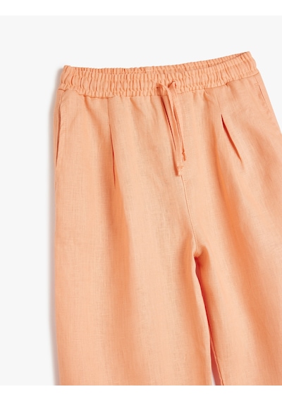 Koton Beli Bağcıklı Bol Paça Basic Keten Pantolon Pembe 5skg40106aw Gül