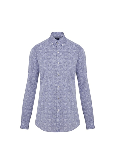 Hatemoğlu Lacivert Desenli Slim Fit Keten Gömlek Lacivert Hatemoğlu Lacivert Desenli Slim Fit Keten Gömlek Lacivert
