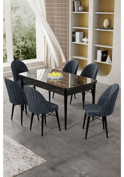 Canisa Gale Serisi 80x132 Açılabilir Lak Panel Siyah Mermer Desen Mutfak Masa Takımı 6 Antrasit Sandalye Masa Siyah Mermer Desen Sandalye Antrasit Canisa Gale Serisi 80x132 Açılabilir Lak Panel Siyah Mermer Desen Mutfak Masa Takımı 6 Antrasit Sandalye Masa Siyah Mermer Desen Sandalye Antrasit