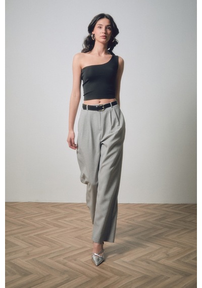 Fullamoda Basic Tek Kol Crop Bluz- Siyah 24YGB7510203462-Siyah