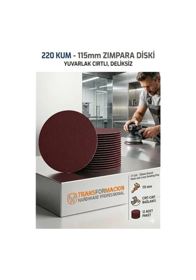 12 Adet 220 Kum Yuvarlak Cırtlı Zımpara Diski 115 Mm Deliksiz Zımpara Kağıdı 723219 Str-mn346