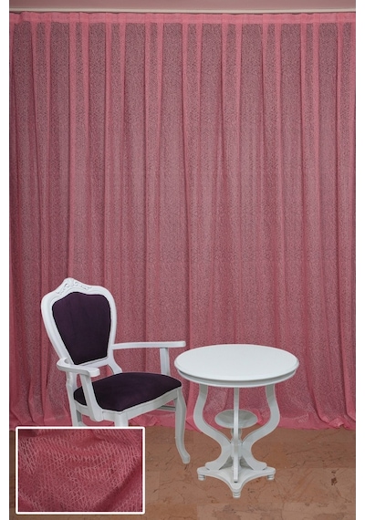 Çizgili Model Pembe Renk Hazır Dikilmiş Pileli Fon Perde 300x260