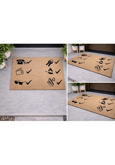 Tr Kaymaz Tabanlı Baskılı Şık Kapı Önü Paspası 45x70 Cm Coco Hasır Görünümlü Velür Paspas, Dökülme Ve K Genel