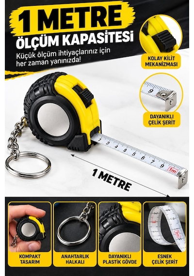 Mini Metre Anahtarlık 1 Metre Şerit Metre Kompakt Cep Tipi Ölçüm Aparatı