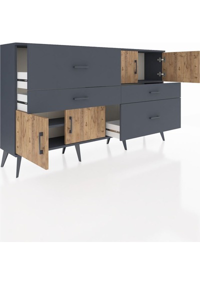 Arges Konsol 2 Raflı 4 Çekmeceli 4 Kapaklı 176x30x99 Antrasit-çam/antrasit Atlas Çam/antrasıt - Antrasıt