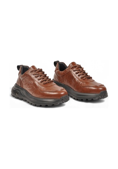 Guja Kahve Hakiki Deri Kalın Tabanlı Bağcıklı Erkek Casual Sneaker Ayakkabı 26k565 Kahverengi