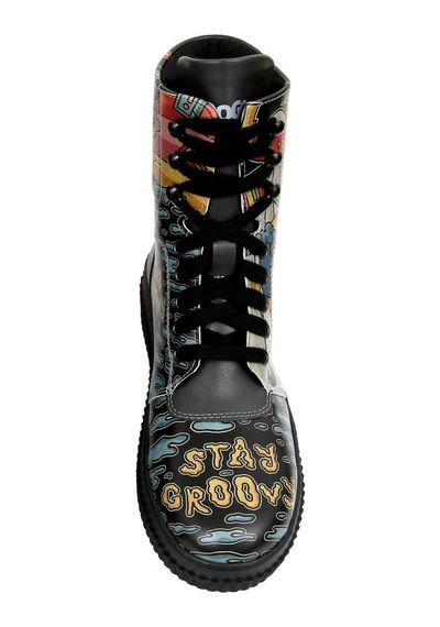 Kadın Vegan Deri Siyah Uzun Bot - Stay Groovy Tasarım Multicolor