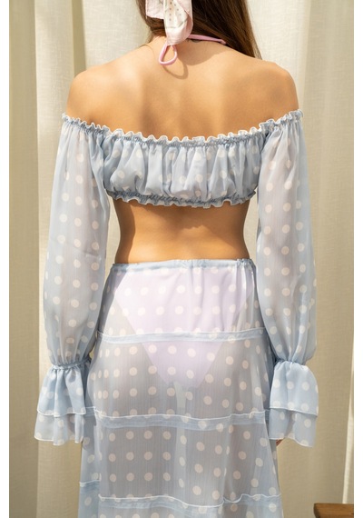 Mai Collection Samos Puantiyeli Mavi Crop Etek Takım