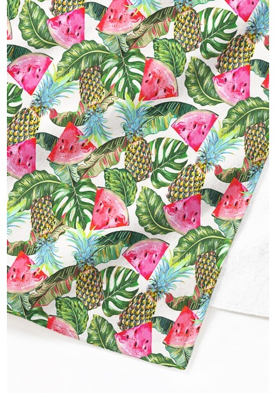Tropikal Meyve Yapraklı Plaj Havlusu - Ananas Karpuz Marine Beyaz Hızlı Kuruyan Mikrofiber Havlu Kumlu Melon