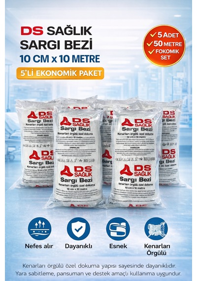 Sargı Bezi 10 Cm X 10 Metre Kenarları Örgülü Özel Dokuma 5'li Paket