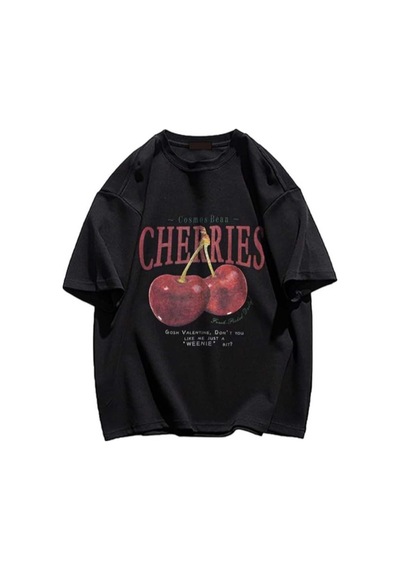 Josette Kiraz Baskılı Oversize T-shirt SIYAH