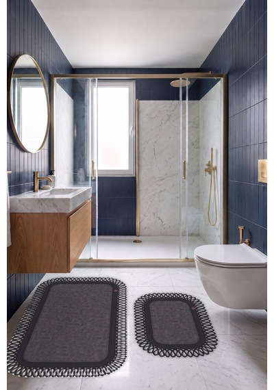 Banyo Paspası Takımı 70x110+50x70 Cm Dış Trikot Antrasit Gri & Siyah