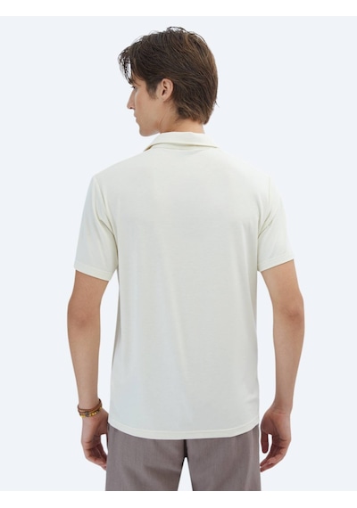 Kip Ekru Düz Çevre Dostu Polo Yaka T-shirt Ekru