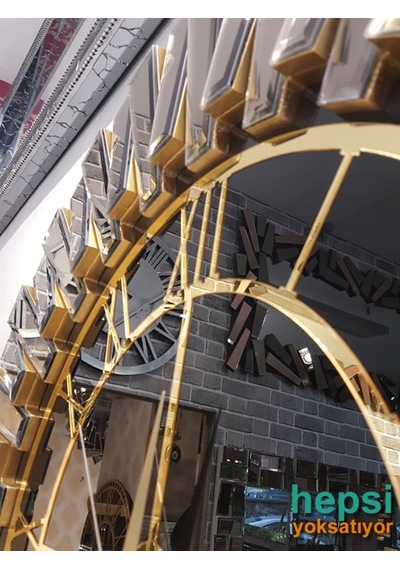 Güneş Gold Black Altın Siyah 85 Cm Dekoratif Aynalı Duvar Saati