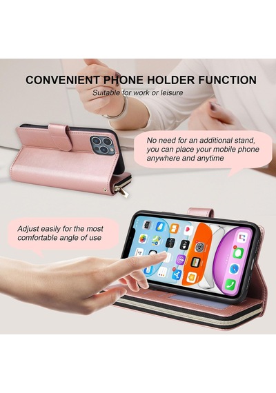 İphone 13 Pro İçin Cüzdan Kılıf, Premium Manyetik Kapatma Fermuarlı Cep Folyo Pu Deri Kapaklı Kılıf Kapak 9 Kart Yuvalı Destek Çubuğu İphone 13 Pro 6,1 İnç - Pembe Altın Çok Renkli İphone 13 Pro İçin Cüzdan Kılıf, Premium Manyetik Kapatma Fermuarlı Cep Folyo Pu Deri Kapaklı Kılıf Kapak 9 Kart Yuvalı Destek Çubuğu İphone 13 Pro 6,1 İnç - Pembe Altın Çok Renkli