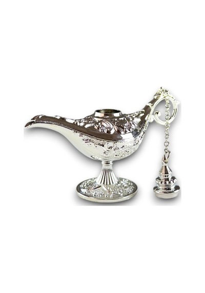 Aladdin Sihirli Lamba Tütsülük Buhardanlık Dekoratif Biblo 11 CM - Gümüş