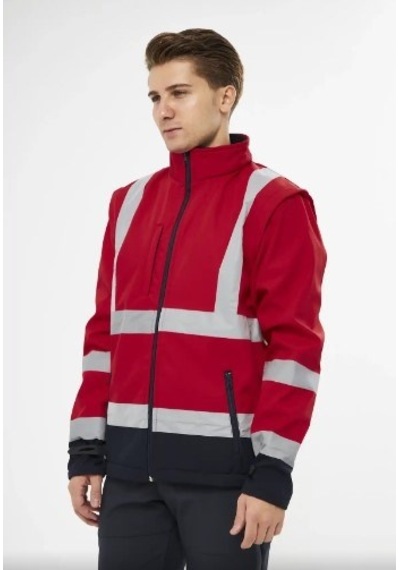 Orange Safety Softshell Mont Reflektörlü Kolları Çıkmalı Kırmızı