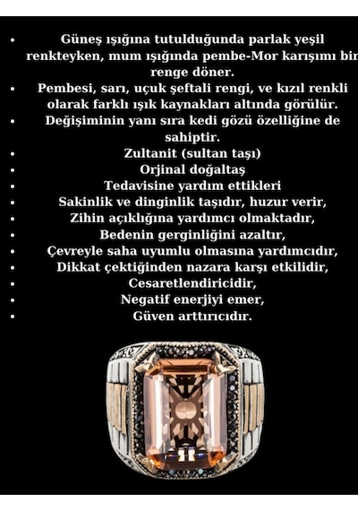 Gümüş Saat Kordon Model Sultanit Zultanite Taşlı Erkek Yüzük