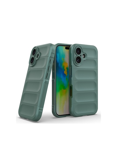 Apple iPhone Uyumlu 16 Kılıf Kamera Korumalı Esnek Silikon Parmak Şeritli Pazarplus Koyu Yeşil