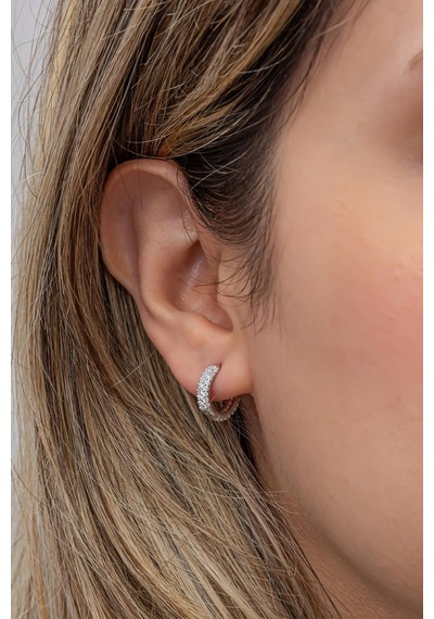 925 Ayar Gümüş Rodyum Kaplama 10 Mm Zirkon Taşlı Tamtur Küpe