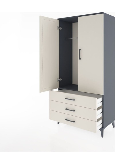 Hyperion Dolap Tek Raflı 3 Çekmeceli Tek Askılı 88x44x182 Antrasit-aytaşı Antrasit
