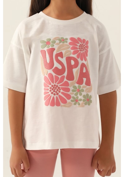 U.S. Polo Assn. Lisanslı Flower Krem Kız Çocuk Kapri Takım 5274-43158 Krem