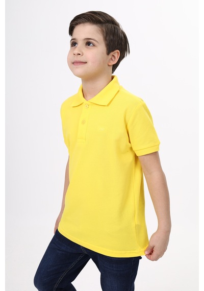 Toontoy Kids Toontoy Unisex Polo Yaka Düğmeli Uzun Kısa Tişört Sarı