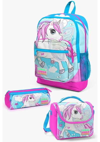 Coral High Kids Mavi Neon Pembe Unicorn Desenli 3 Lü Okul Çanta Seti Set0123711
