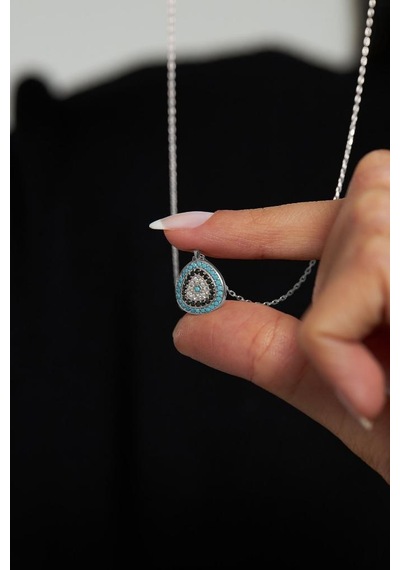 Roza Silver Mix Taşlı Rodyum Nazar Boncuğu Minimal Gümüş Kolye