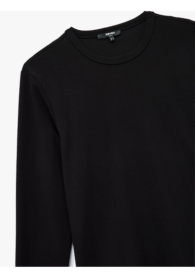 Koton Pamuklu Bisiklet Yaka Basic Slim Fit Uzun Kollu Tişört Siyah 6wam10109hk Siyah