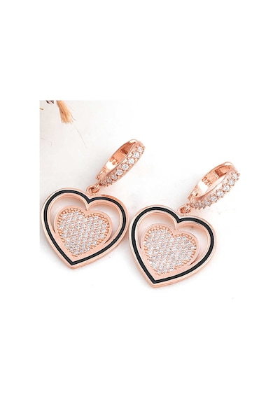 Gümüş Rose Sallantılı Kalp Kadın Küpe Rose