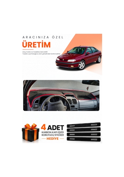 Renault Laguna 1 Aırbagsız 2000-2007 Uyumlu Torpido Koruma Örtüsü Oto Kılıfı - Siyah Kırmızı