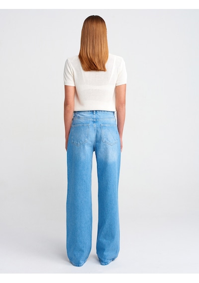 Dilvin 71775 Kalın Kumaş Geniş Straight Denim Pantolon Mavi
