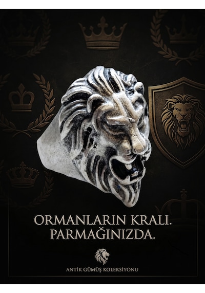Aslan.gümüş.kaplama.yüzük.unisex