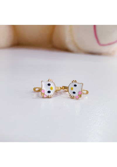 22 Ayar Altın Kaplama Pembe Tokalı Kedi Model Gümüş Çocuk Küpesi