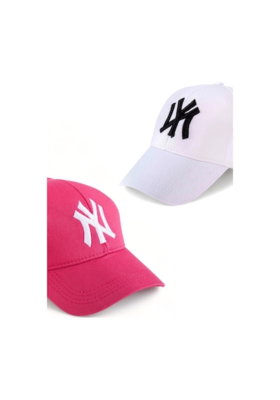 Unisex 2'li Set Fuşya ve Beyaz Renk Ny New York Beyzbol Şapka - Unisex Fuşya - Beyaz