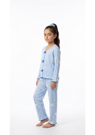 Divinus Panda Desenli Kız Çocuk Pijama Takımı Mavi