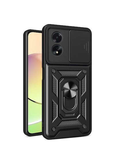 Oppo A38 Uyumlu Magnetik Standlı Kamera Korumalı Sürgülü Vega Kapak-siyah Siyah Siyah