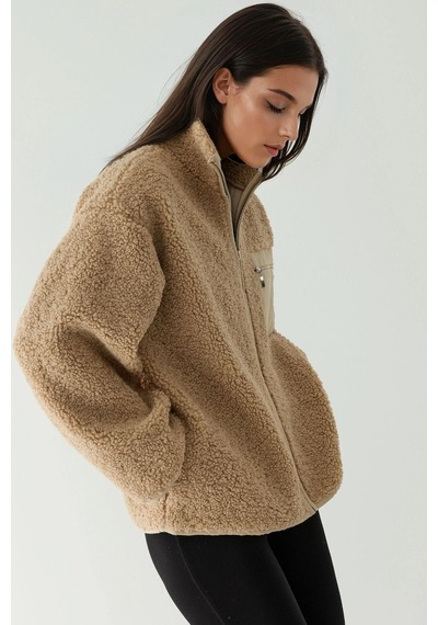 Hiccup Fermuarlı Yakalı Oversize Peluş Kaban Açık Gri